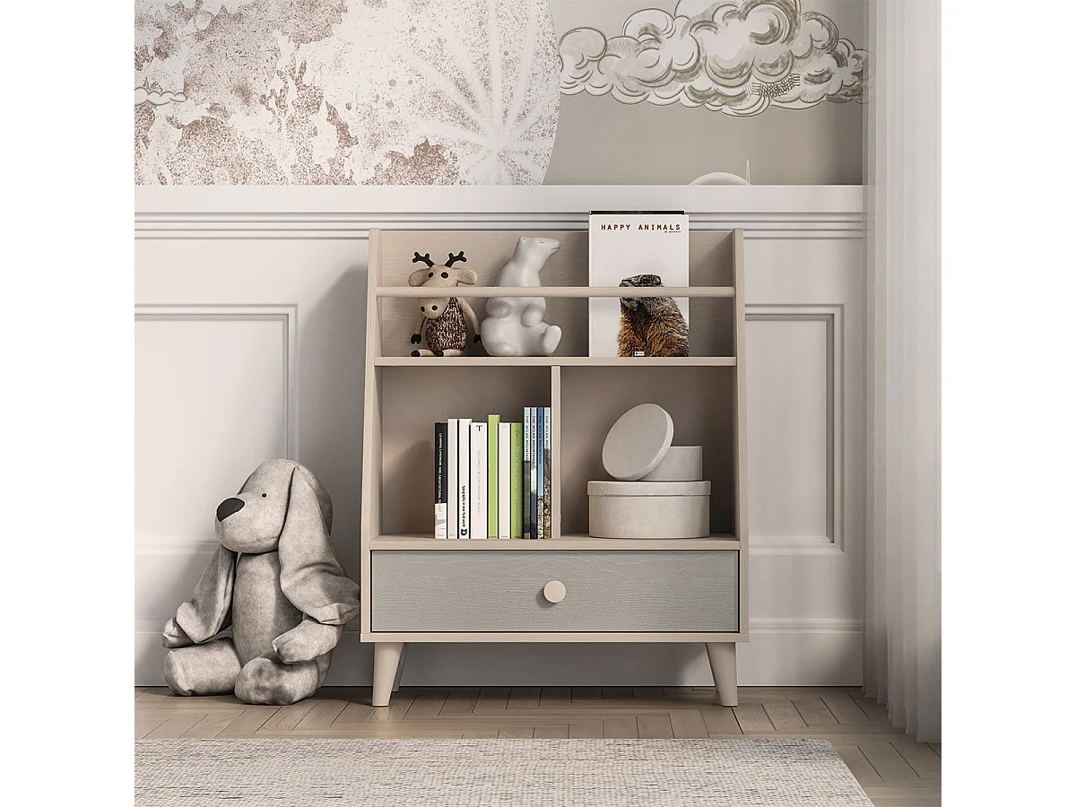 Small 1-drawer bookcase Alycia Beige and Grey