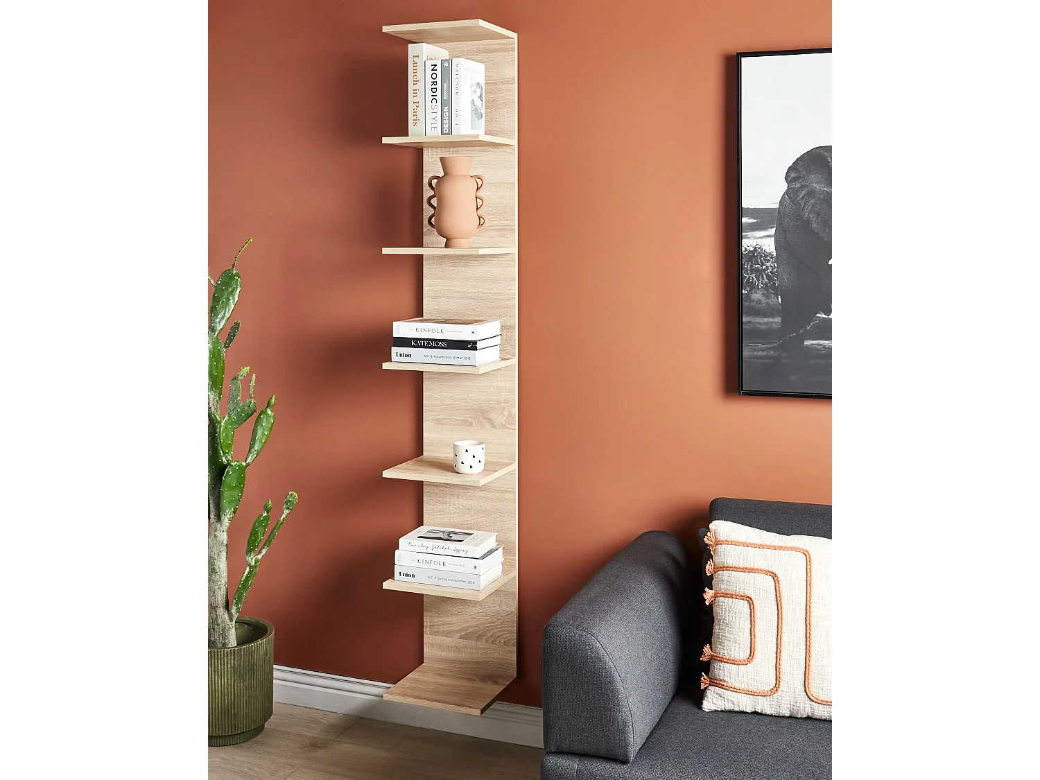 Wall Bookshelf ESTON 190 cm Light Brown