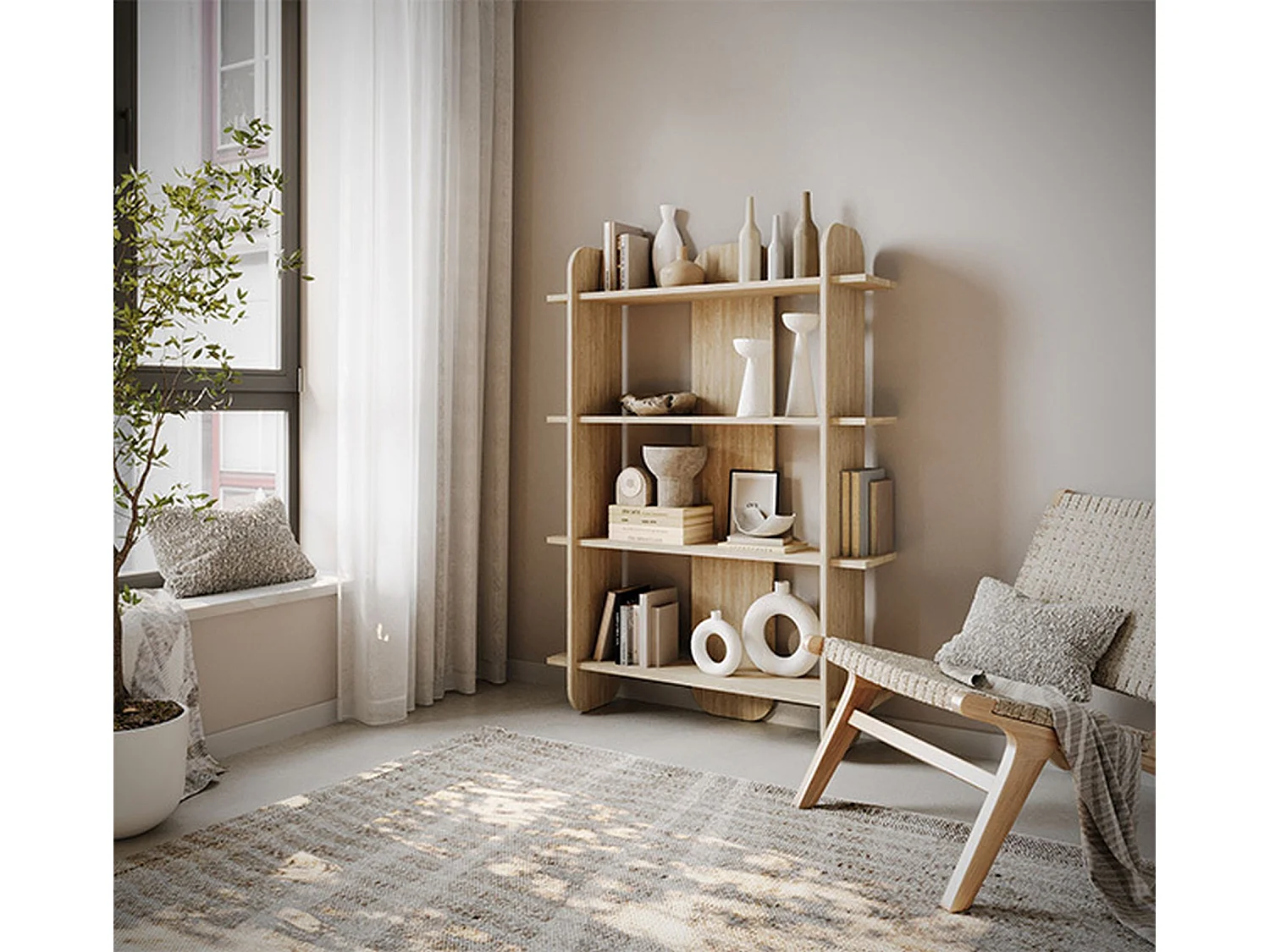 Regal mit 4 Regalen - Eichenholzoptik - 107 cm - LIVIO