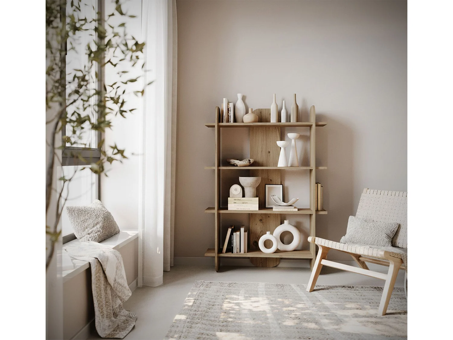 Boekenkast met 4 planken - geolied eikenhout - 107 cm - LIVIO