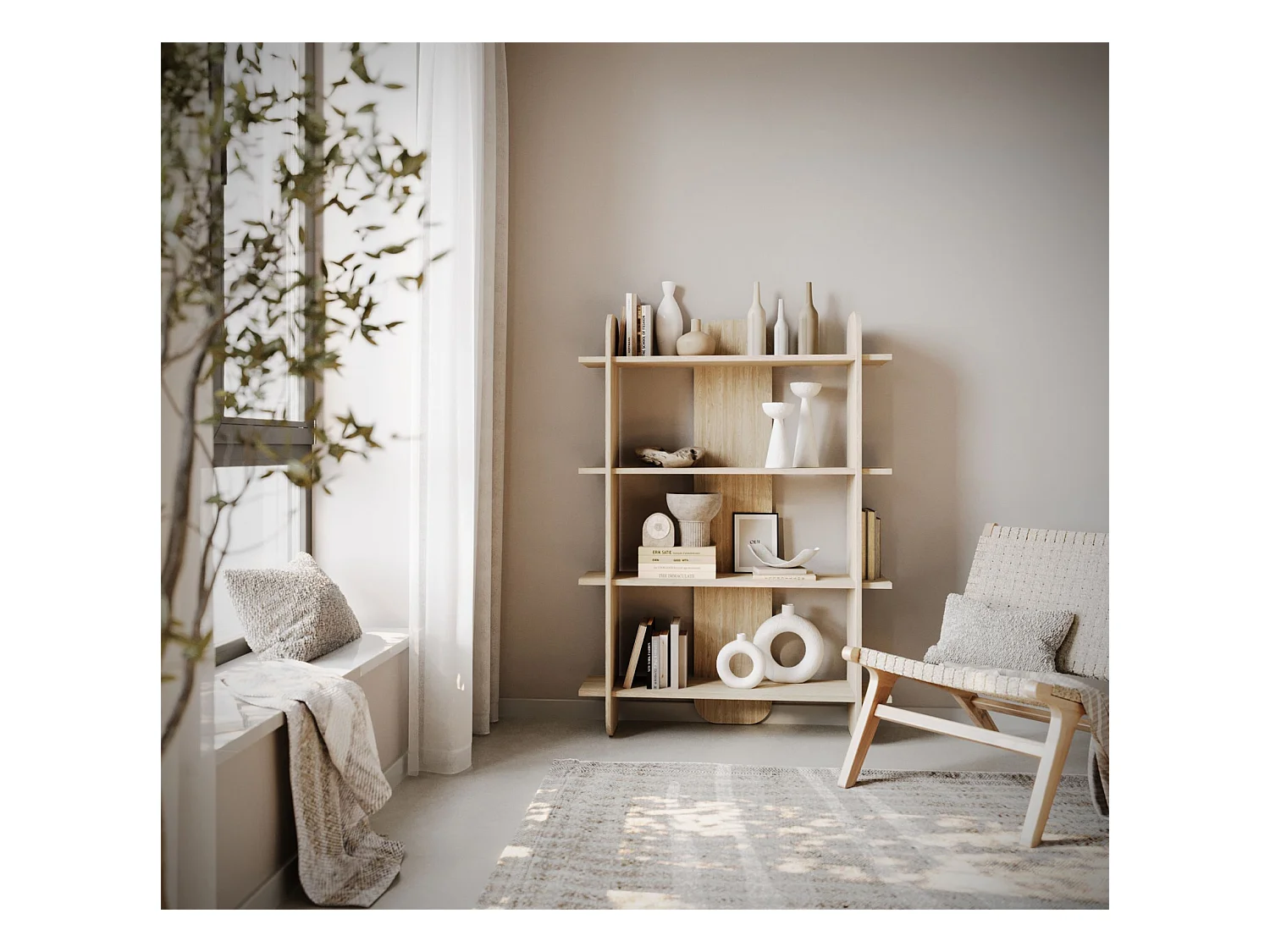 Bibliothèque avec 4 étagères - couleur chêne huilé - 107cm - LIVIO