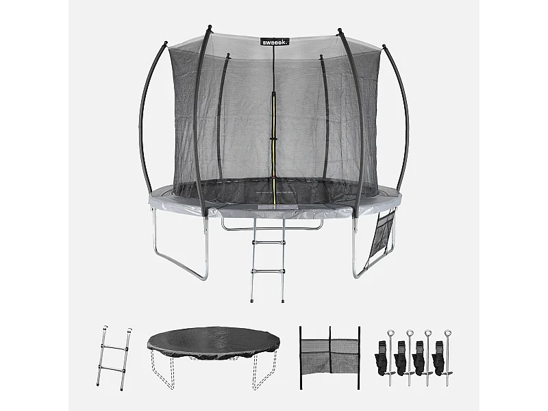 Trampolino 305cm con rete interna e pacco di accessori, grigio