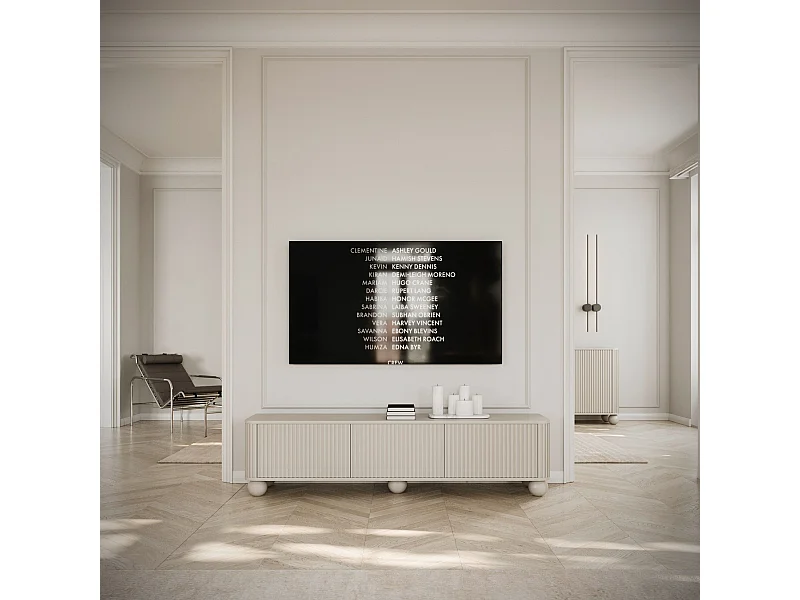 3-deurs tv-meubel op bolpoten - 163 cm - greige - ARVELLO