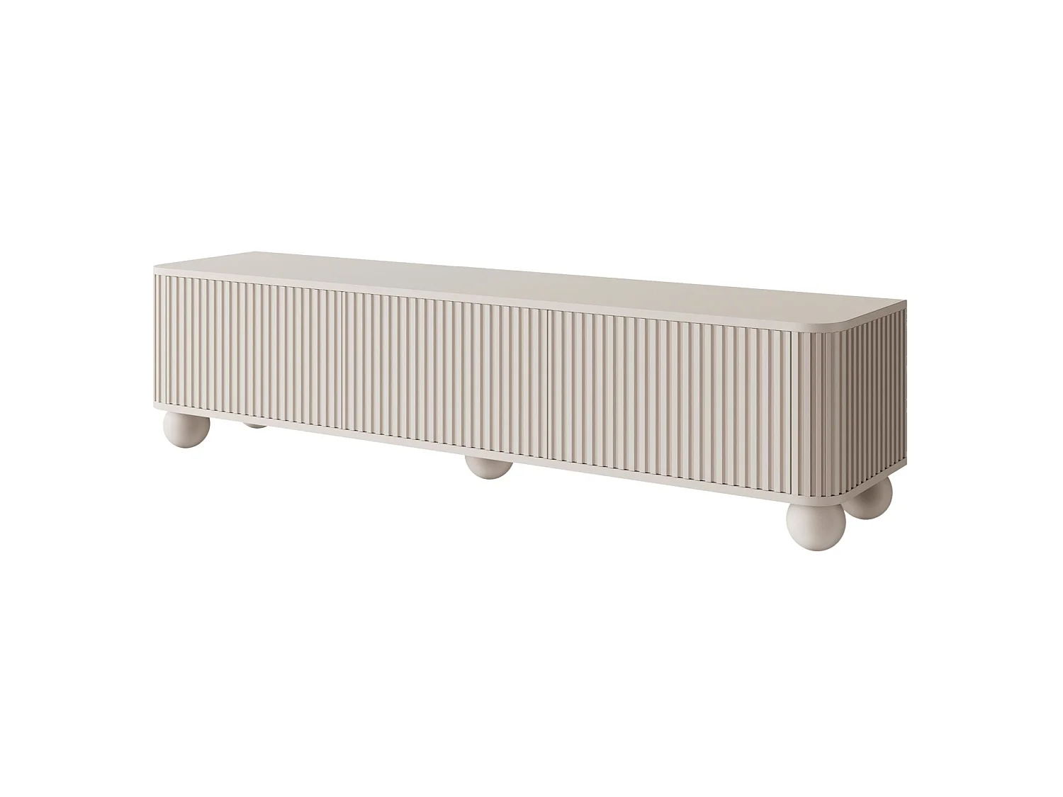 Meuble TV 3 portes sur pieds boule - 163 cm - greige - ARVELLO