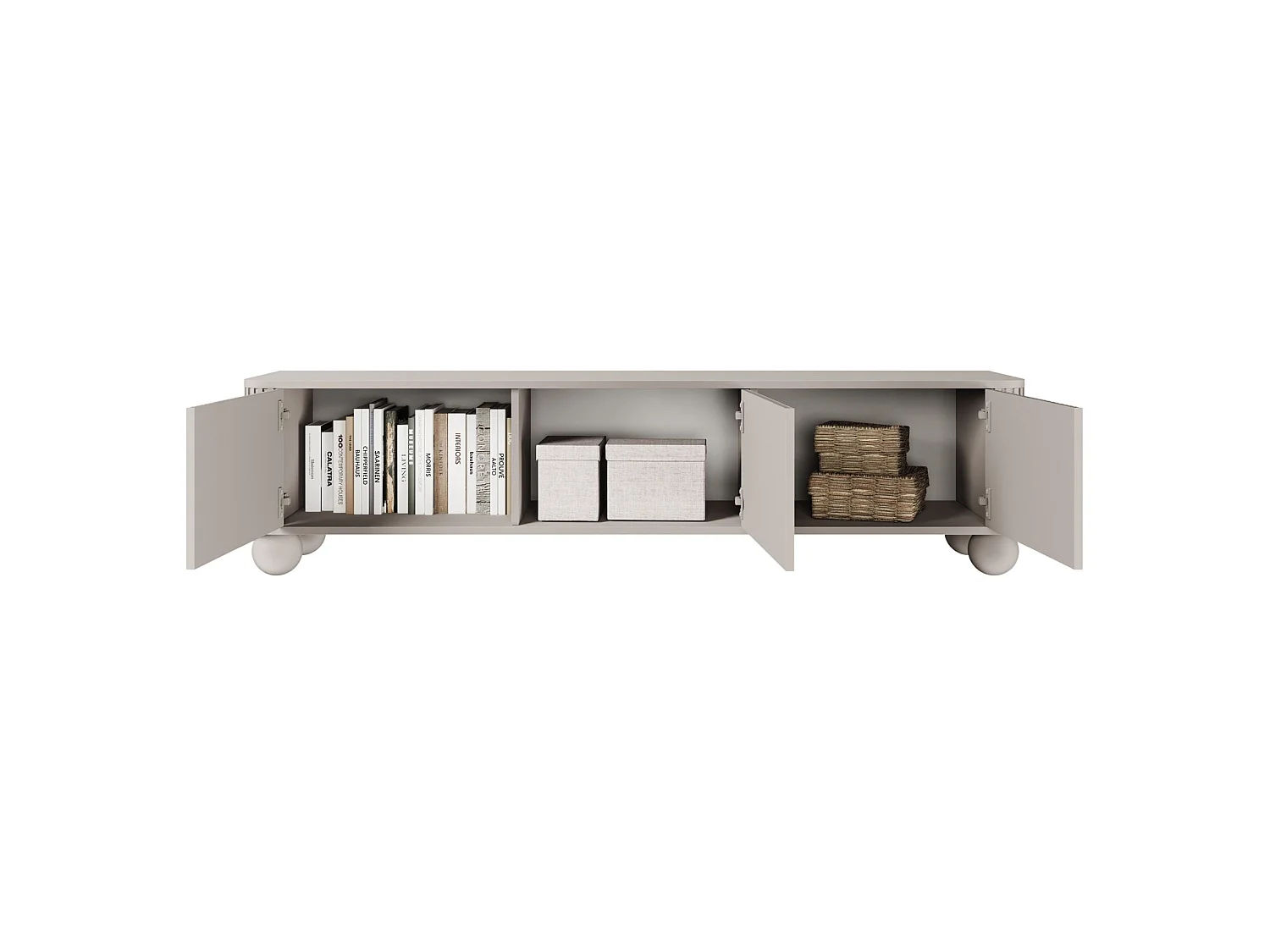 Meuble TV 3 portes sur pieds boule - 163 cm - greige - ARVELLO