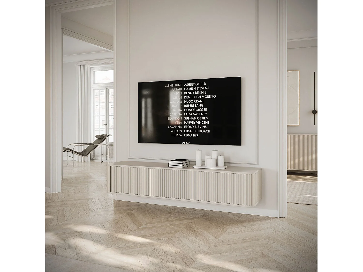 Meuble TV 3 portes -suspendu - 163 cm - greige - OVARLO