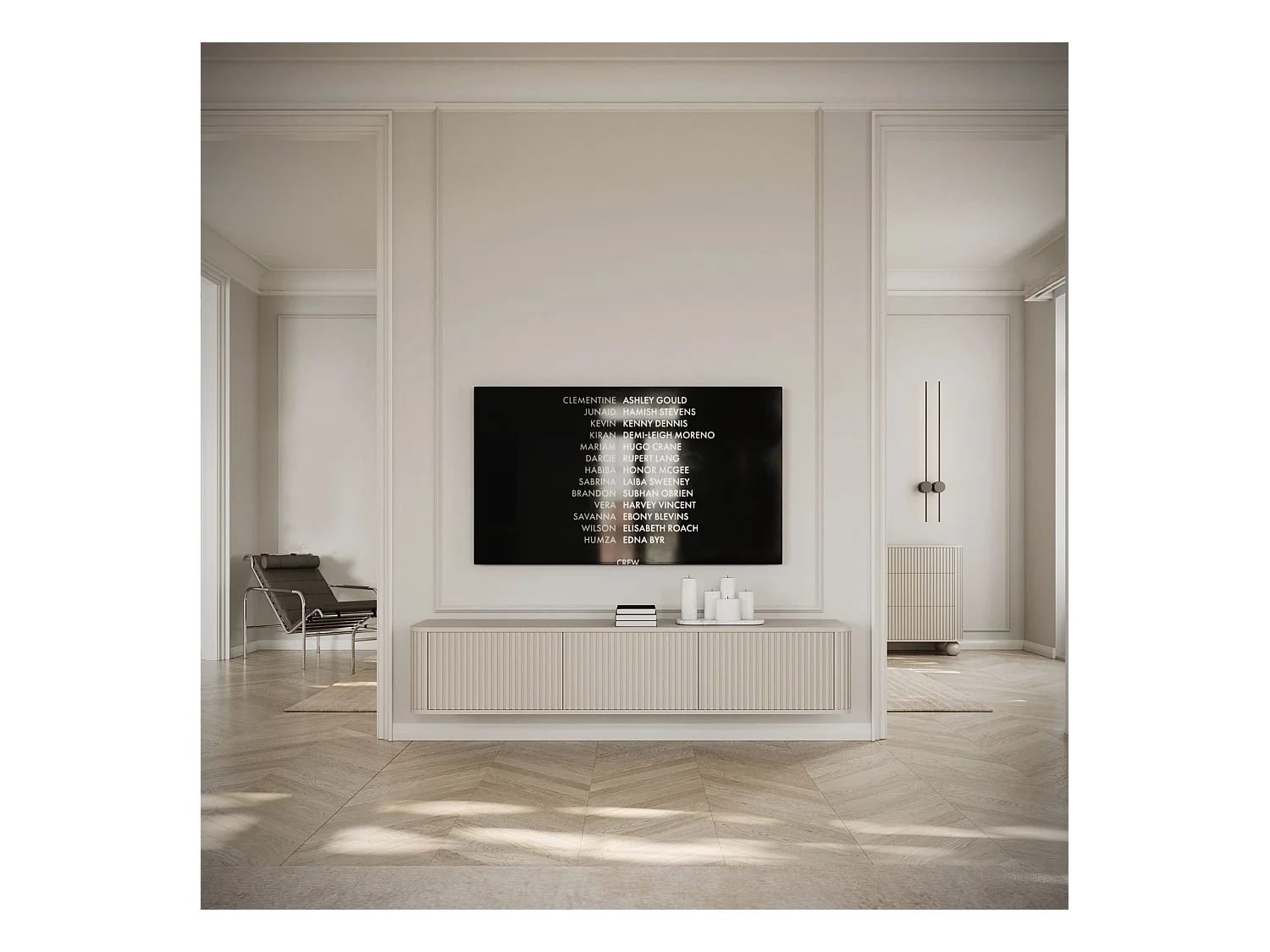 TV-Hängeboard - Greige mit geriffelten Fronten - 163 cm - OVARLO