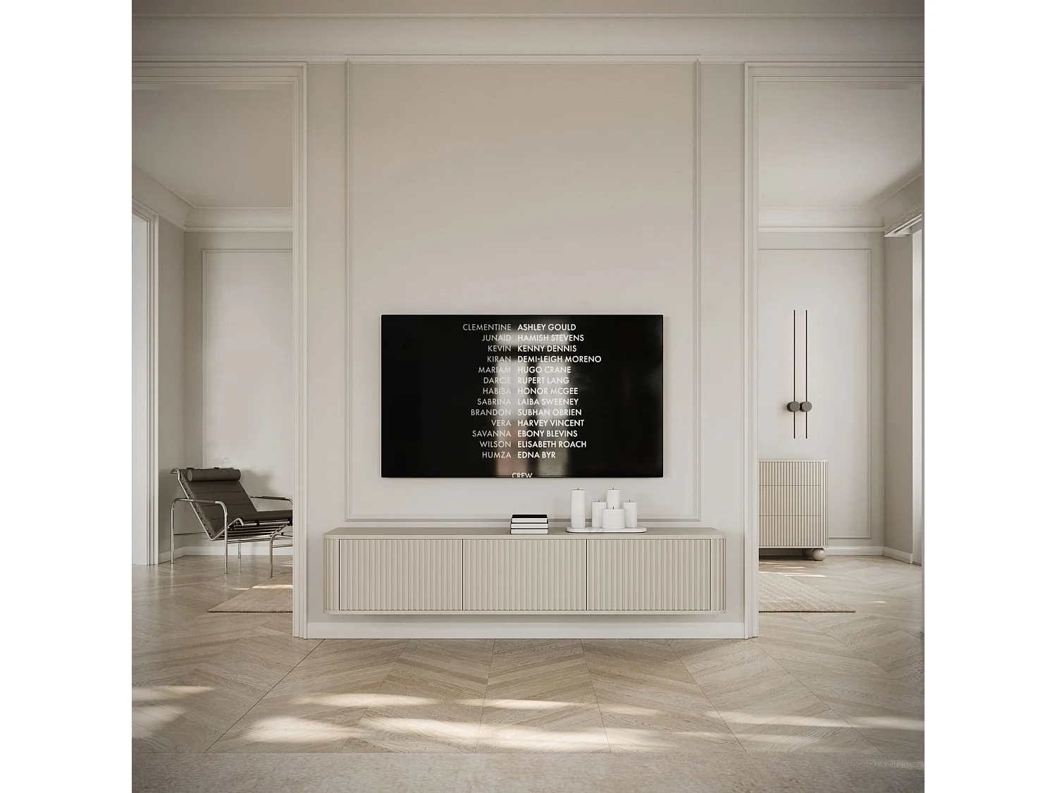 Meuble TV 3 portes -suspendu - 163 cm - greige - OVARLO