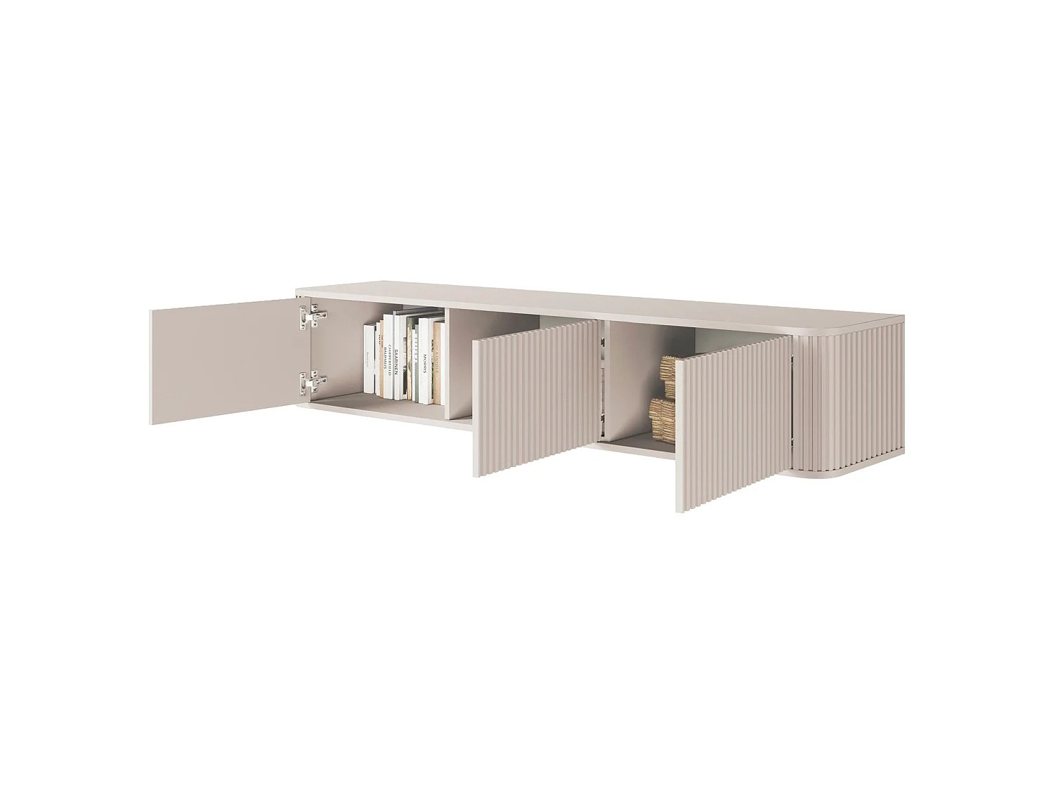 Meuble TV 3 portes -suspendu - 163 cm - greige - OVARLO