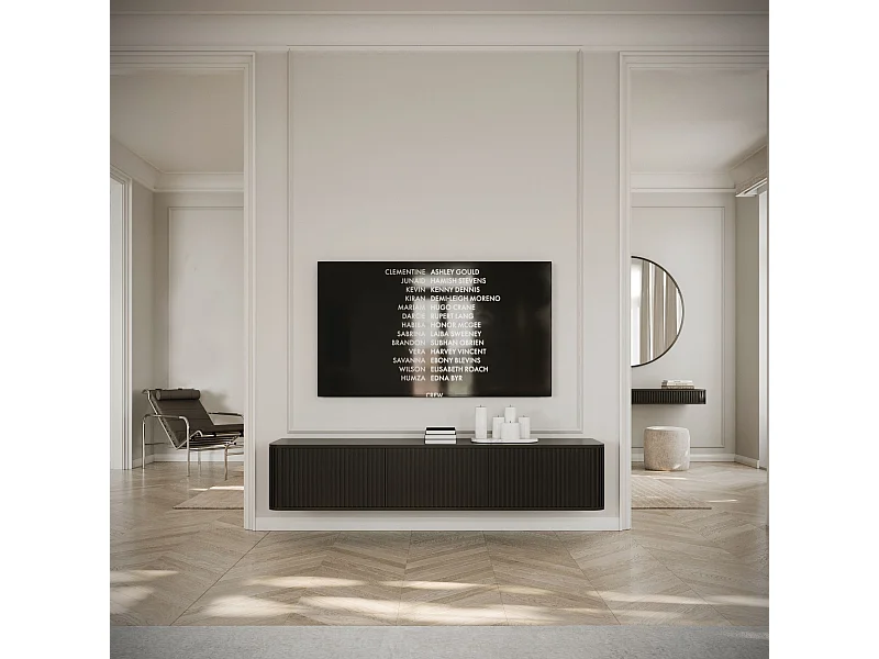 TV-Hängeboard - Schwarz mit geriffelten Fronten - 163 cm - OVARLO