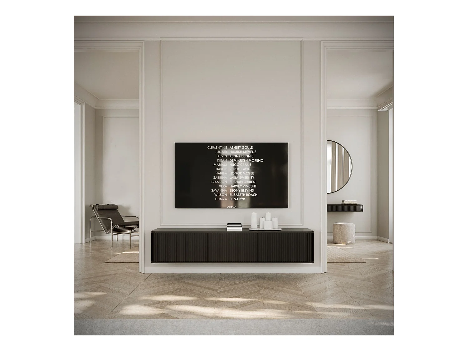 TV-Hängeboard - Schwarz mit geriffelten Fronten - 163 cm - OVARLO