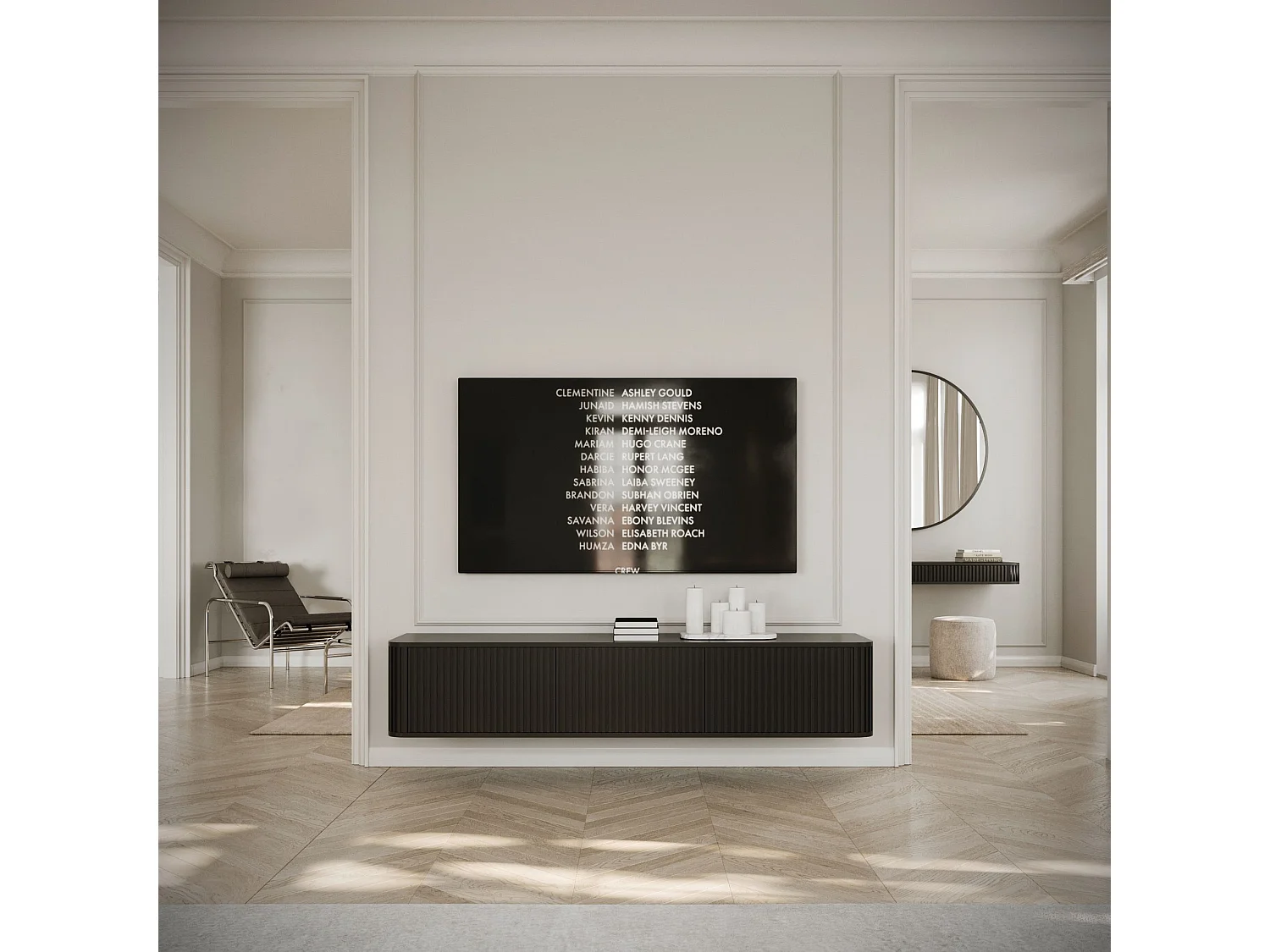 Meuble TV 3 portes -suspendu - 163 cm - noir- OVARLO