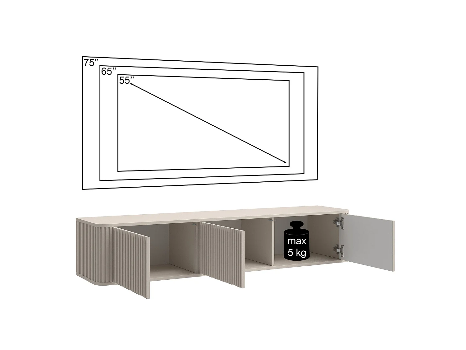 TV-meubel met 3 deuren - hangend - 163 cm - zwart - OVARLO