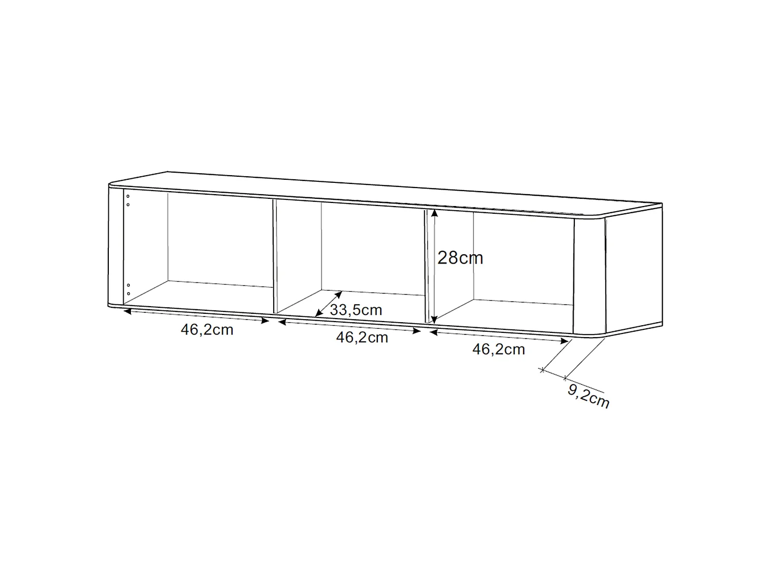 TV-meubel met 3 deuren - hangend - 163 cm - zwart - OVARLO