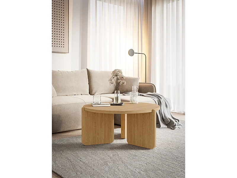 Runder Couchtisch - Eichenholzoptik - 80 cm - PREFFINES S