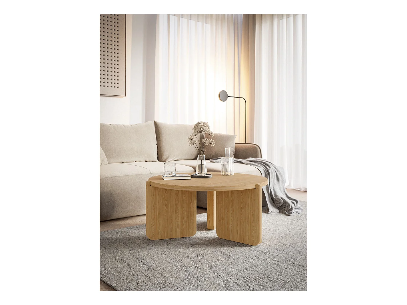 Runder Couchtisch - Eichenholzoptik - 80 cm - PREFFINES S