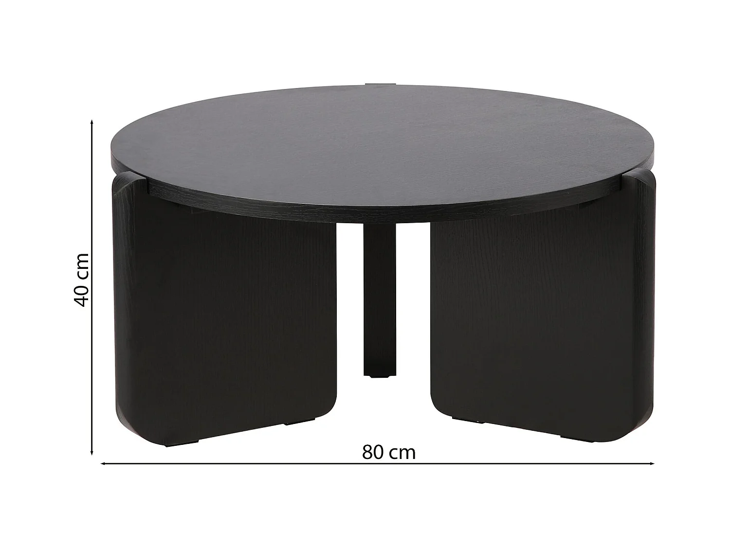 Runder Couchtisch - Holzoptik Esche Schwarz-Grau - 80 cm - PREFFINES S
