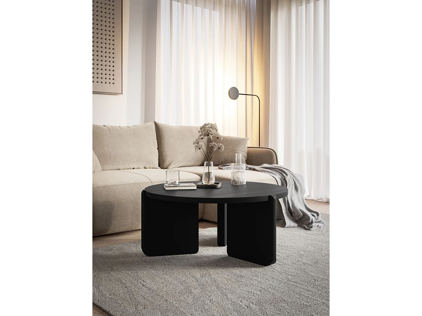 Table basse ronde - 80 cm - couleur portland noir - PREFFINES