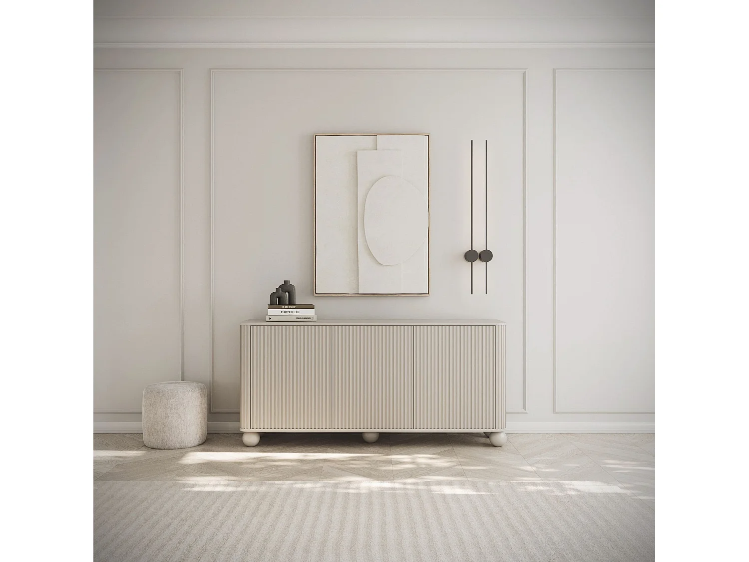 Buffet 3 portes - 163 cm - grège sur pieds - ARVELLO