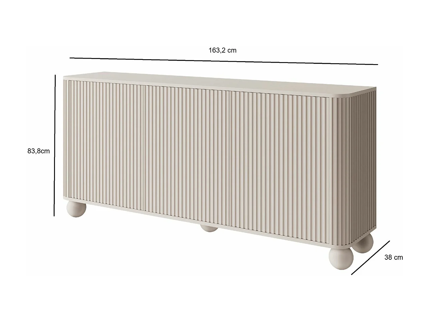 Buffet 3 portes - 163 cm - grège sur pieds - ARVELLO