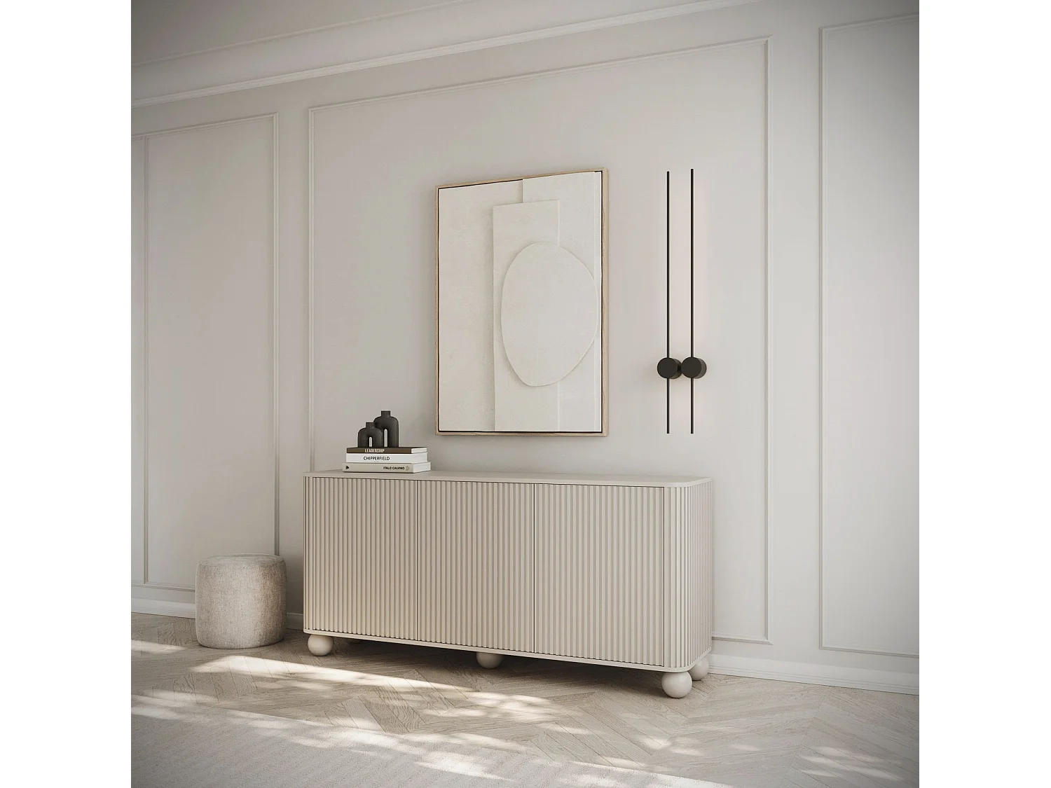 3-deurs dressoir - 163 cm - greige op poten - ARVELLO