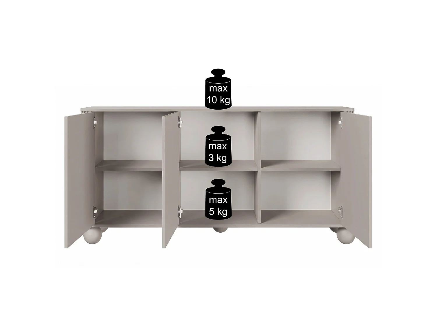 Buffet 3 portes - 163 cm - grège sur pieds - ARVELLO