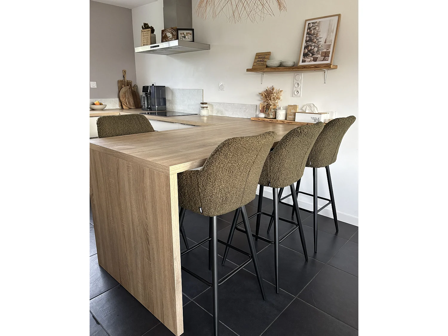 Lot de 2 chaises de bar CASMALIA Bouclé Vert foncé