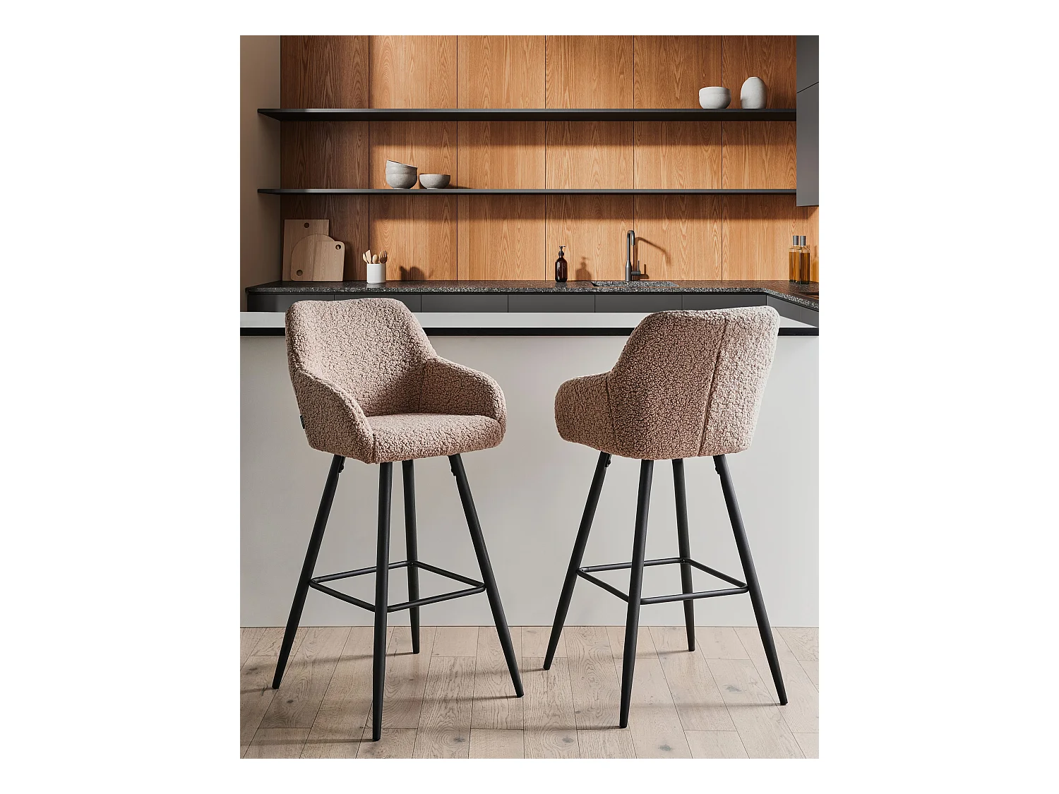 Set mit 2 Barstühlen CASMALIA Bouclé Taupe