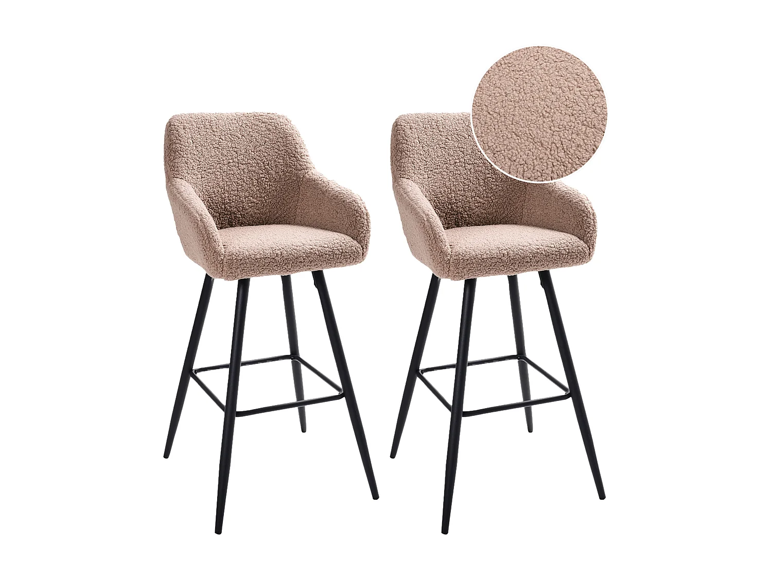 Lot de 2 chaises de bar CASMALIA Bouclé Taupe