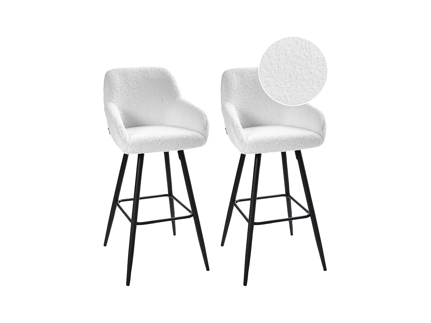 Lot de 2 chaises de bar CASMALIA Bouclé Blanc cassé