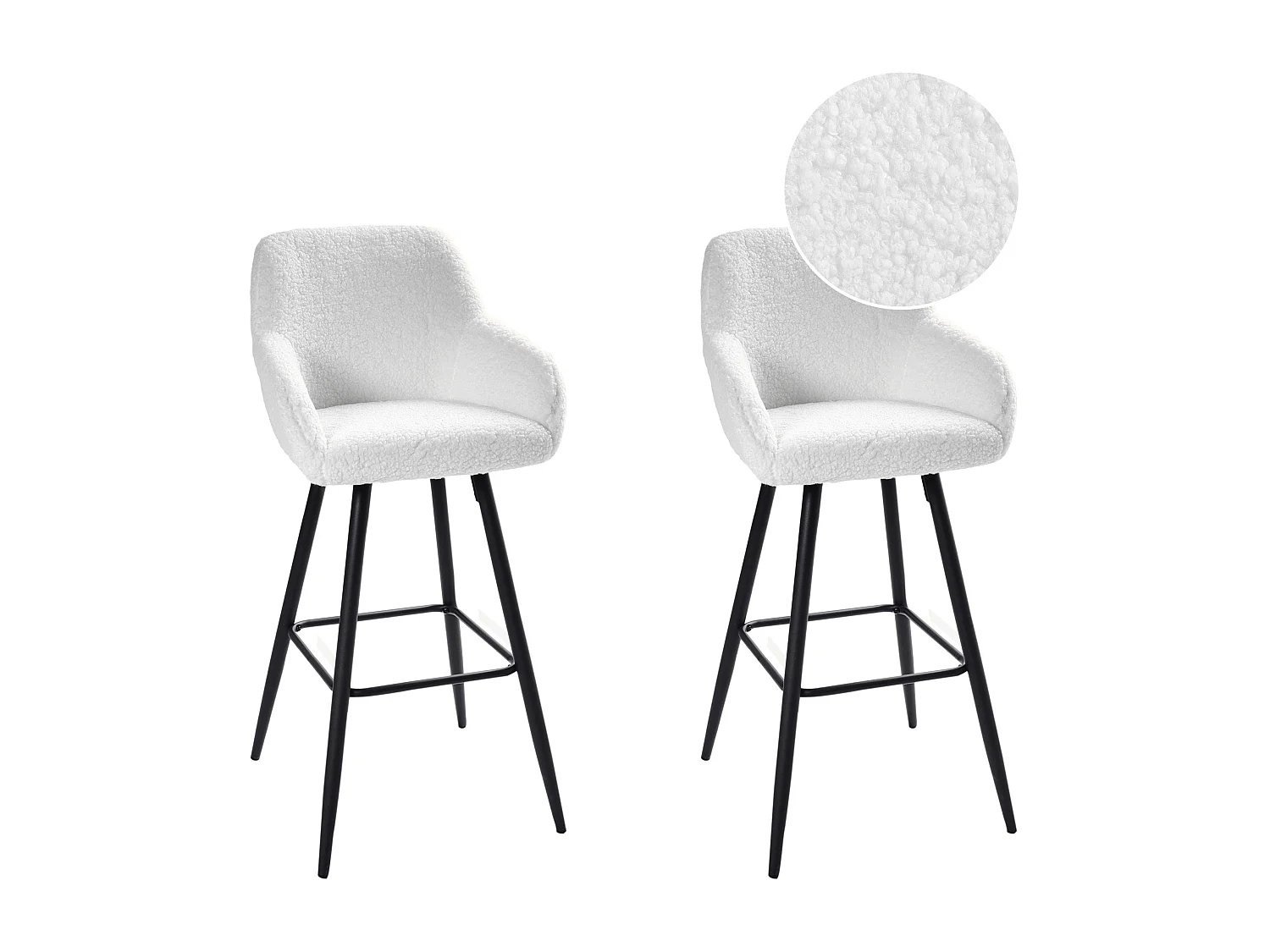 Lot de 2 chaises de bar CASMALIA Bouclé Blanc cassé