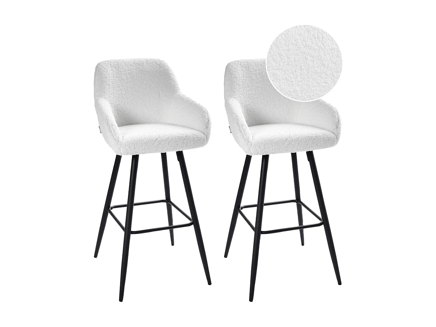 Lot de 2 chaises de bar CASMALIA Bouclé Blanc cassé