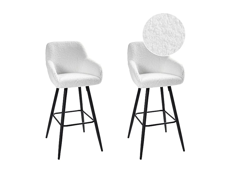 Conjunto de 2 bancos de bar CASMALIA Bouclé Branco creme