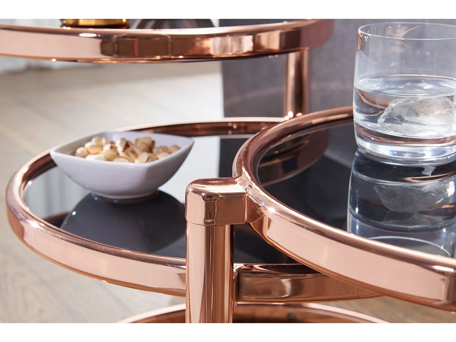 salontafel SUSI met 3 tafelbladen zwart / koper 58 x 43 x 58 cm | Bijzettafel rond