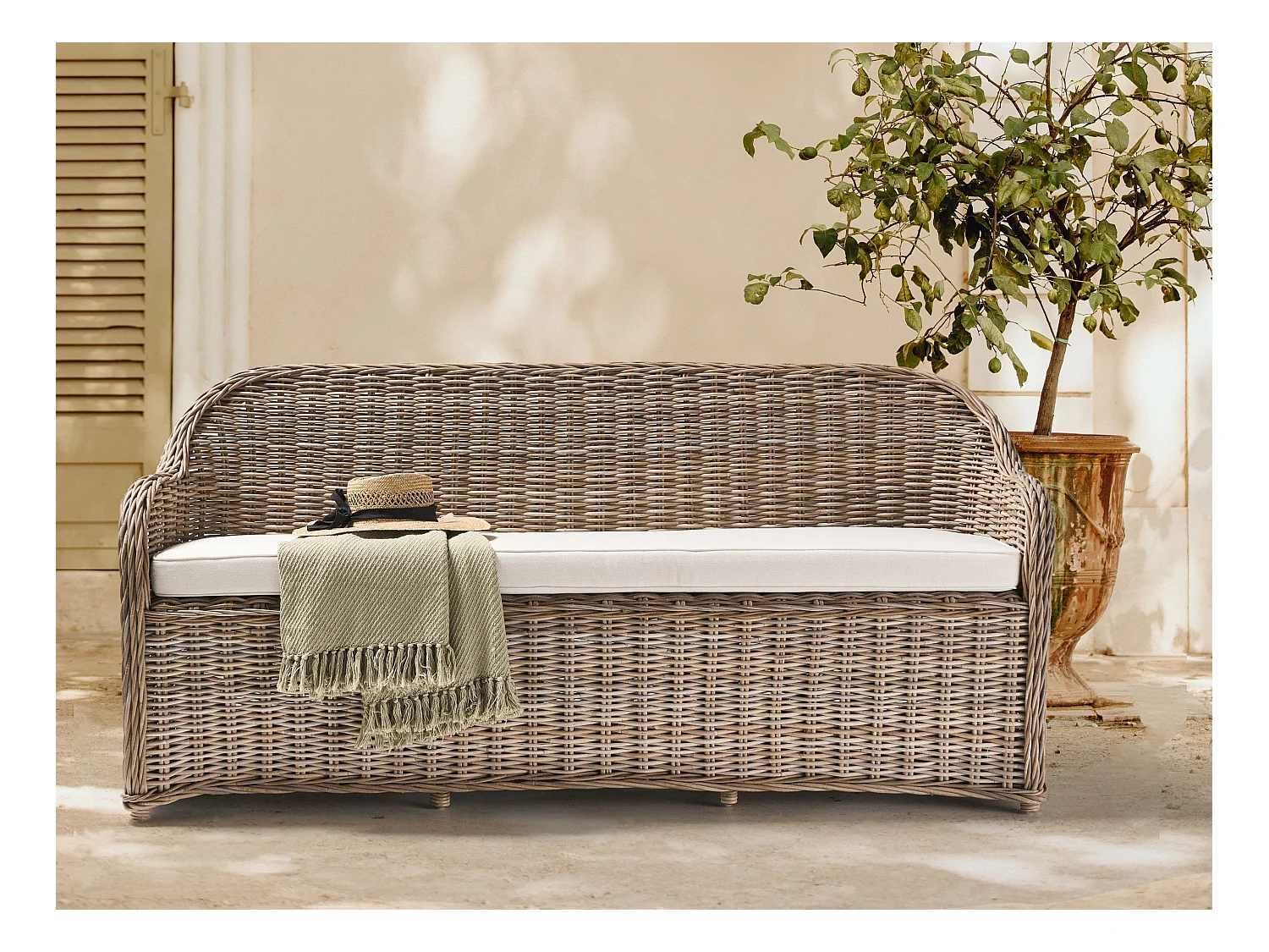 Banc avec coussin d'assise SUSUA 189 cm Rotin Naturel