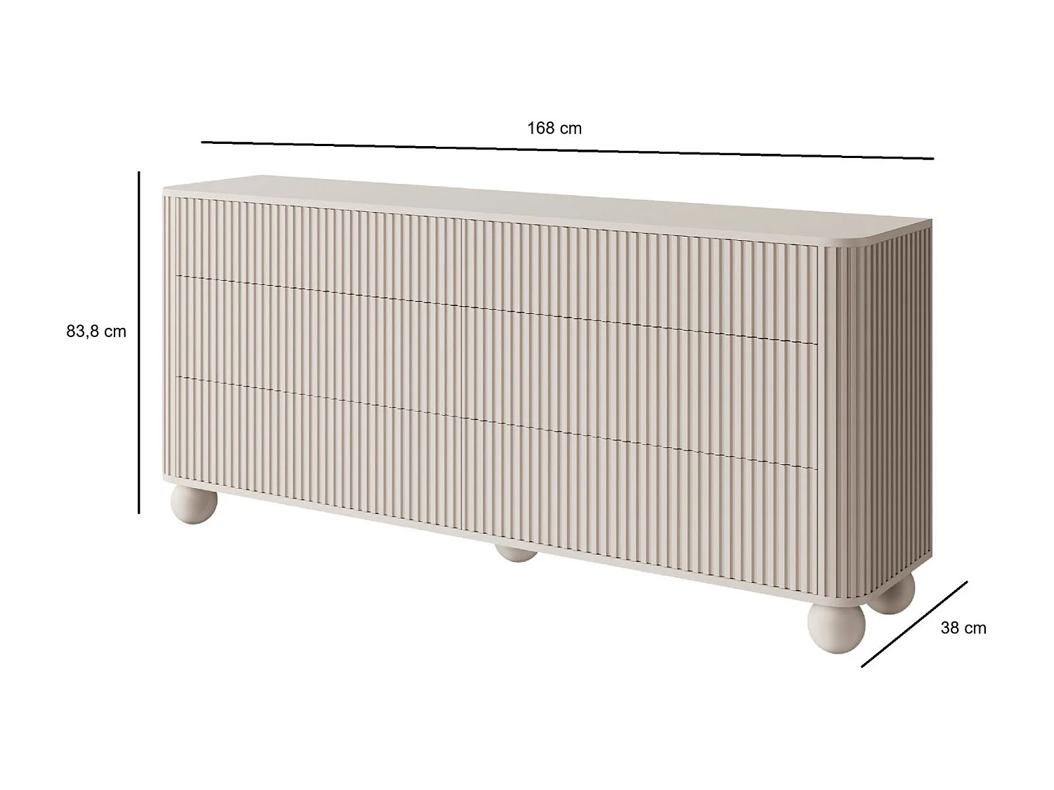 Buffet 6 tiroirs - 168 cm - grège sur pieds - ARVELLO