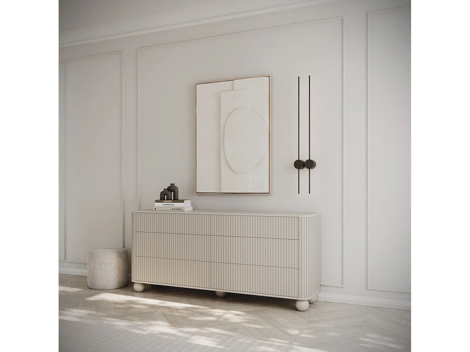 Buffet 6 tiroirs - 168 cm - grège sur pieds - ARVELLO