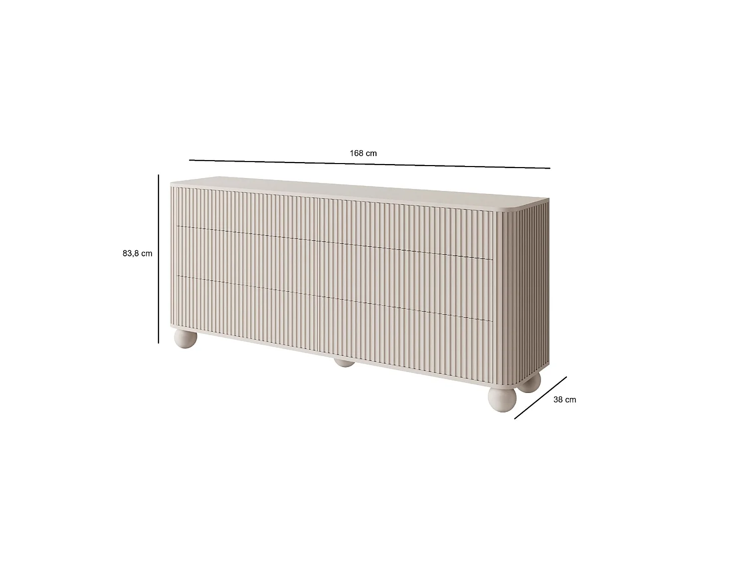 Buffet 6 tiroirs - 168 cm - grège sur pieds - ARVELLO
