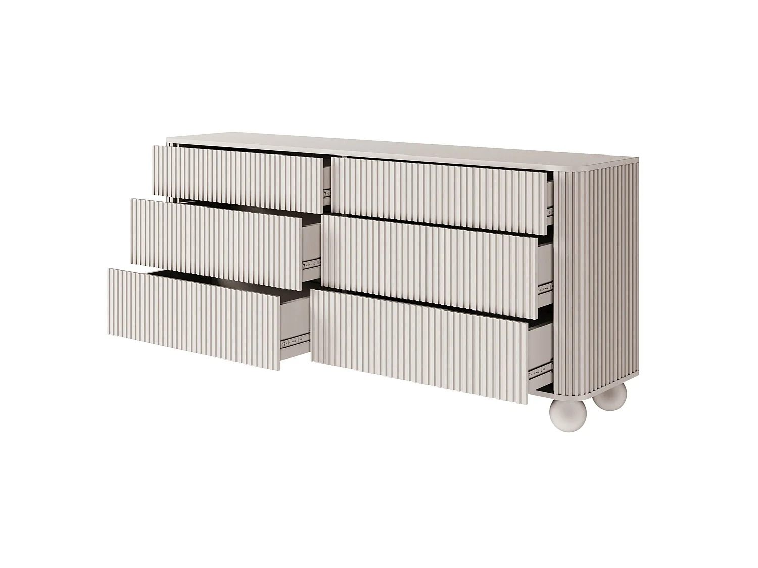 Buffet 6 tiroirs - 168 cm - grège sur pieds - ARVELLO