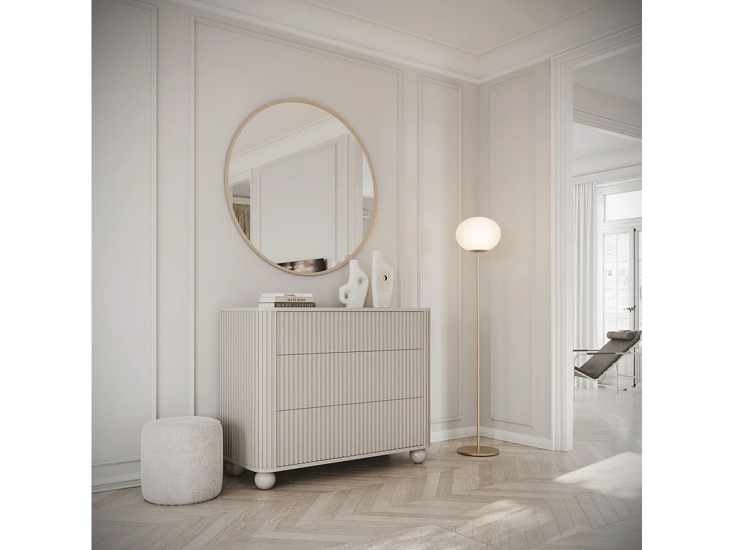 Buffet 3 tiroirs - 93 cm - grège sur pieds - ARVELLO