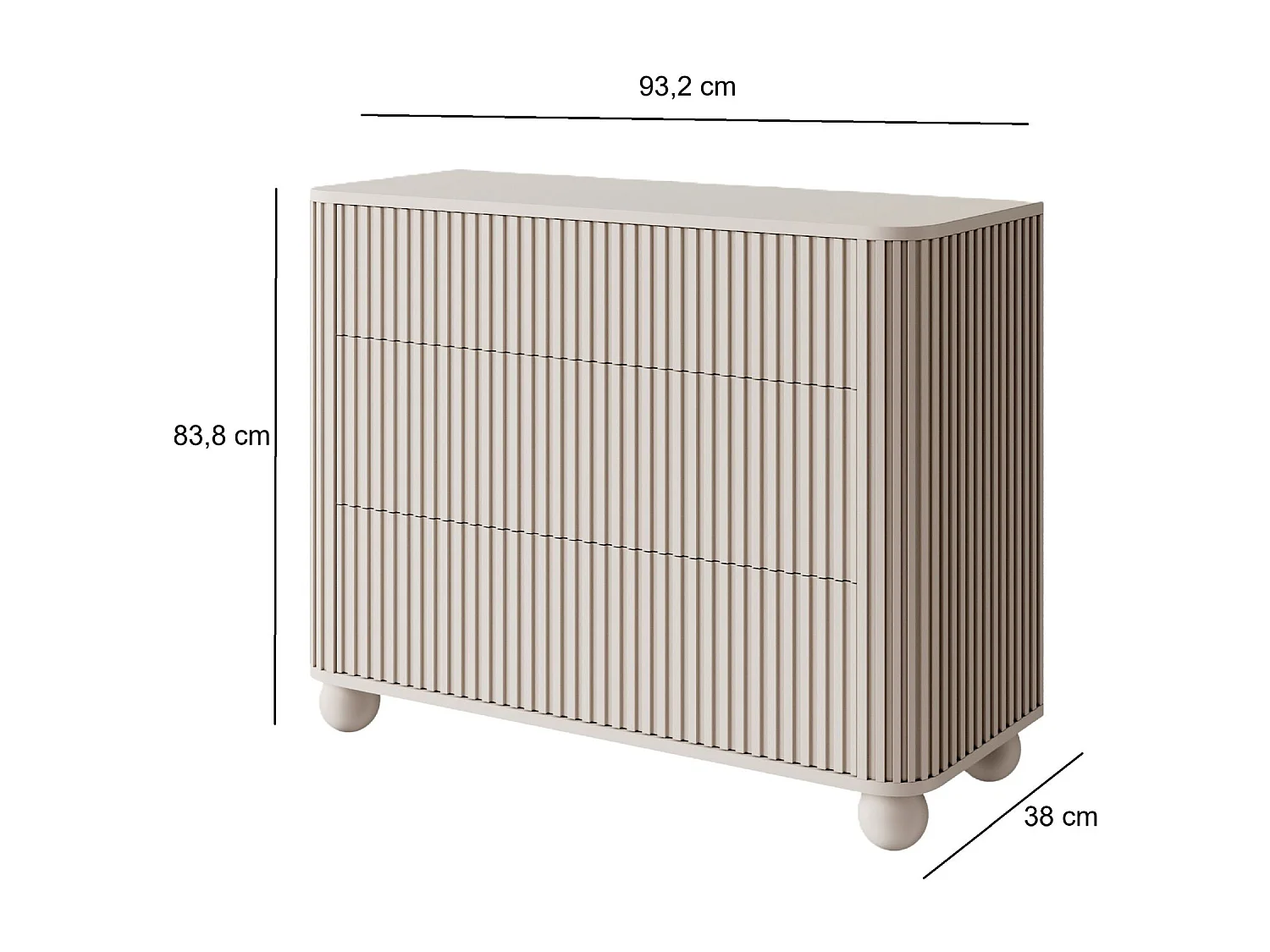 Buffet 3 tiroirs - 93 cm - grège sur pieds - ARVELLO