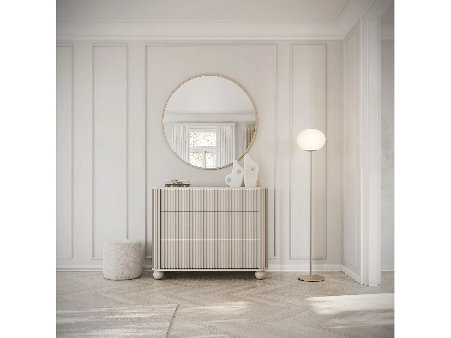 Buffet 3 tiroirs - 93 cm - grège sur pieds - ARVELLO