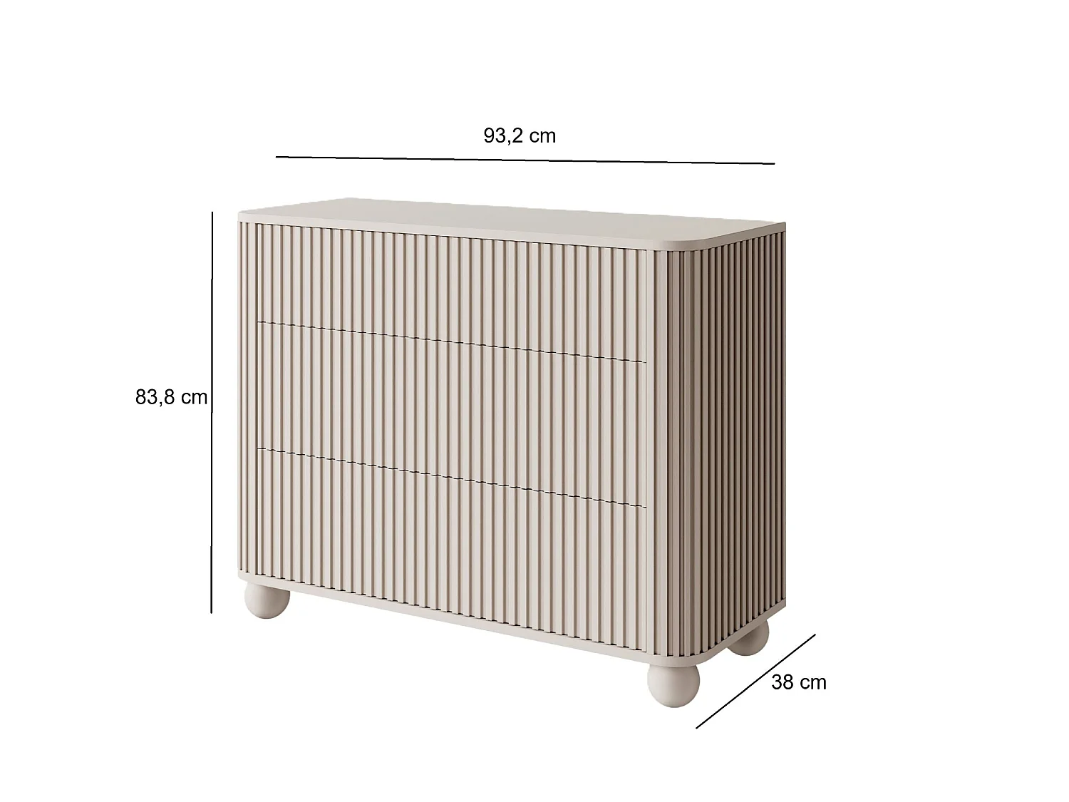Buffet 3 tiroirs - 93 cm - grège sur pieds - ARVELLO