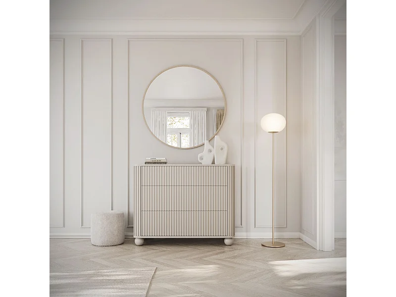 Buffet 3 tiroirs - 93 cm - grège sur pieds - ARVELLO