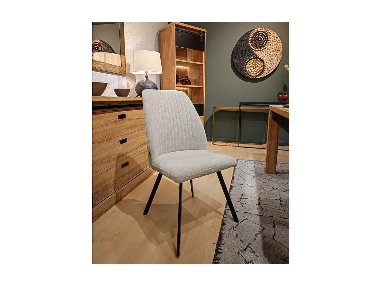 Lot 2 chaises en tissu beige doux et épais pieds métal noir - FUZO 2