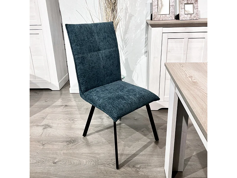 Lot 2 chaises en tissu effet maille bleu avec pieds métal noir – ARIA 2