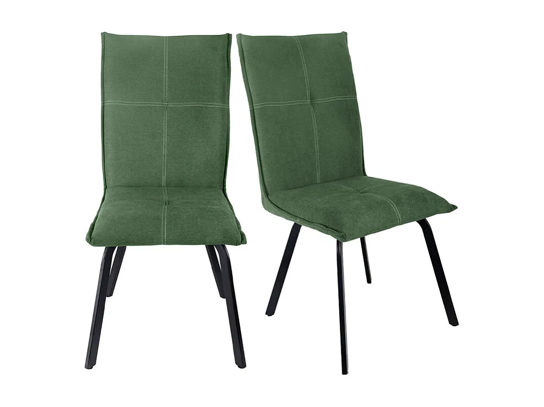 Lot 2 chaises en tissu surpiqué vert et pieds métal noir – ARIA 2