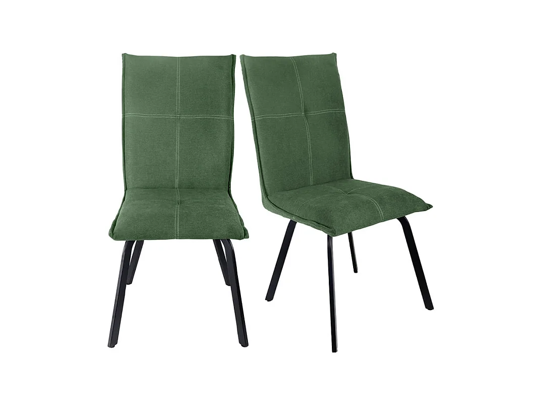 Lot 2 chaises en tissu surpiqué vert et pieds métal noir – ARIA 2