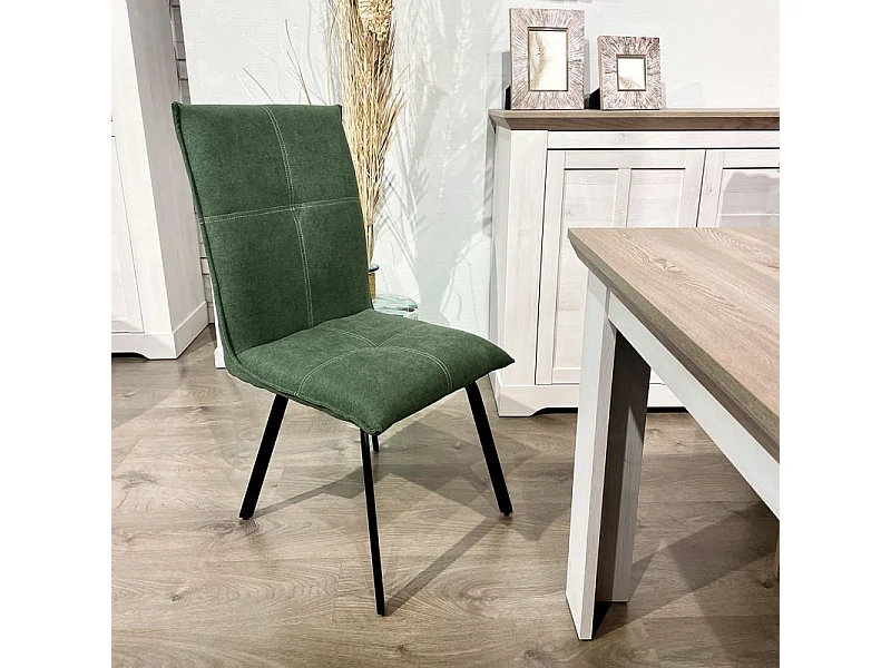 Lot 2 chaises en tissu surpiqué vert et pieds métal noir – ARIA 2