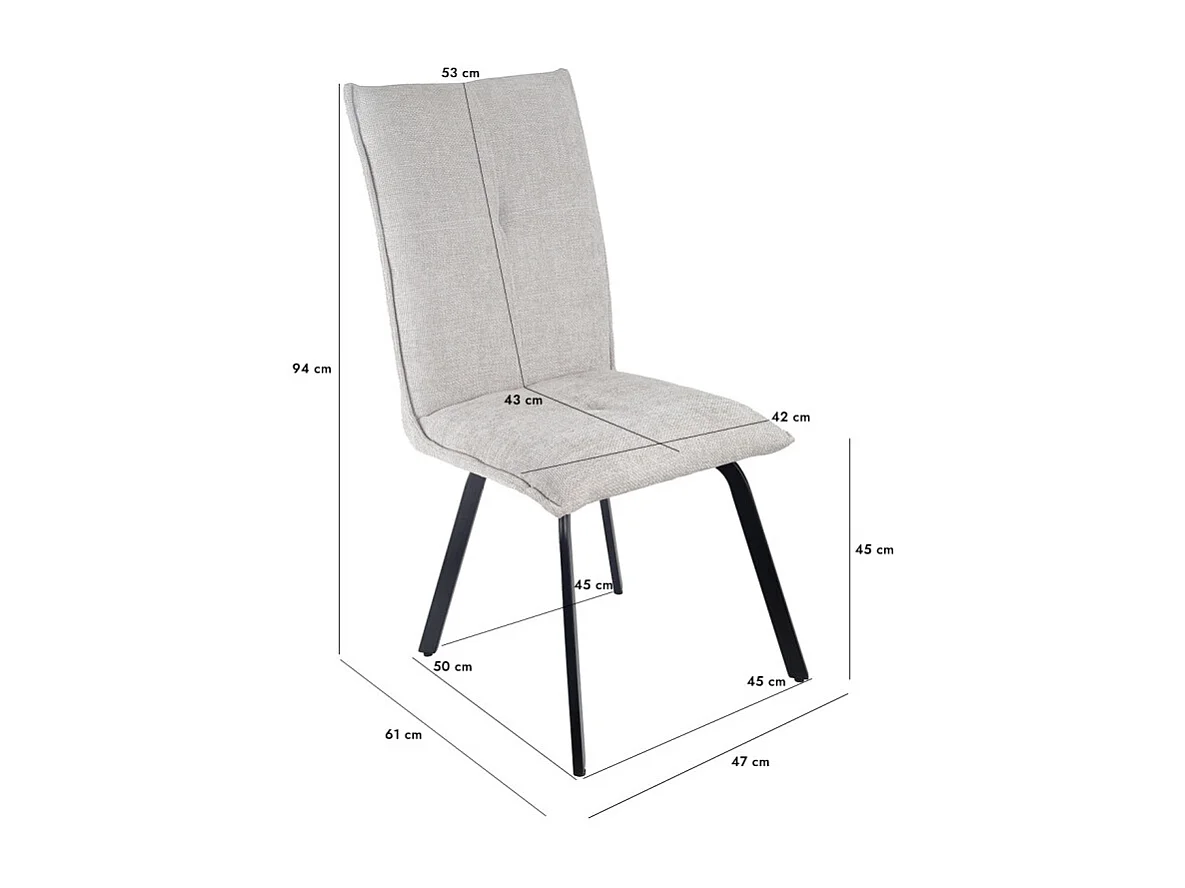 Lot 2 chaises tissu effet maille gris clair pieds métal noir – ARIA 2